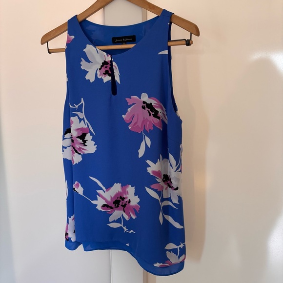 Jasmine & Juliana Blue‎ With Tropical Flowers Top Sleeveless Blouse - Picture 2 of 11